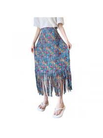 Vintage style high-waisted slim casual pleated Tassel skirt