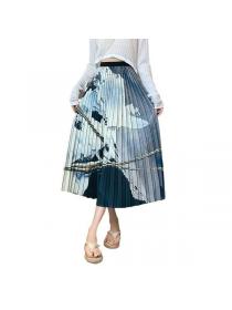 New style high-waisted and skinny-covered ink painting pleated Long skirt