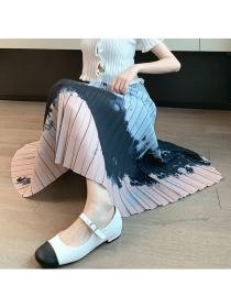 New style high-waisted and skinny ink painting pleated skirt