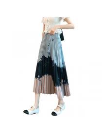 New style high-waisted and skinny ink painting pleated skirt