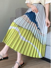 Summer fashion high-waisted Casual ink painting pleated skirt