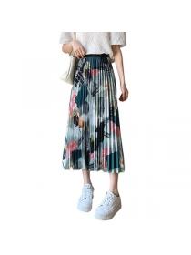 Summer fashion high-waisted ink painting pleated skirt for women