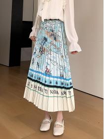 New arrival fashion high-waisted ink painting pleated skirt for women