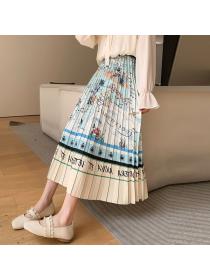 New arrival fashion high-waisted ink painting pleated skirt for women
