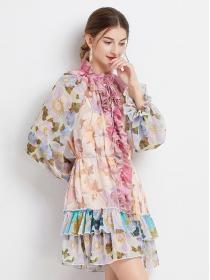 New style holiday Long-sleeved floral dress