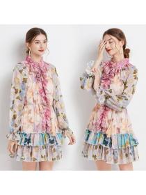 New style holiday Long-sleeved floral dress