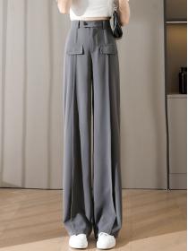 Korean style ice silk Casual wide leg straight leg pants high waist Long pants