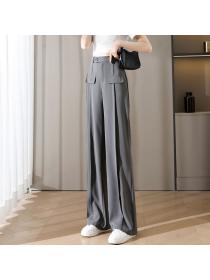 Korean style ice silk Casual wide leg straight leg pants high waist Long pants