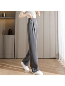 Summer ice silk Solid color wide leg straight leg pants high waist Long pants