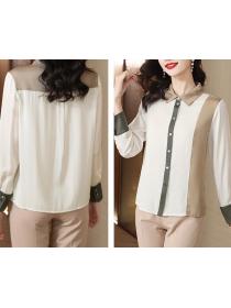 On Sale Color Matching Solid color Fashion Blouse 