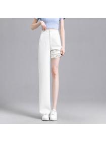 Fashion ice silk Solid color wide leg straight leg pants high waist Long pants
