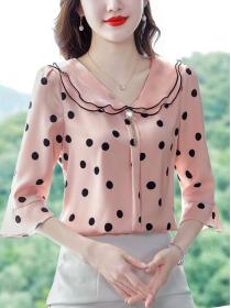 Korean style Matching Temperament Dot print Long-sleeved chiffon shirt