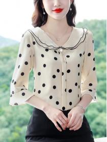 Korean style Matching Temperament Dot print Long-sleeved chiffon shirt