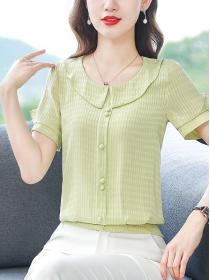 Summer new chiffon blouse women's crewneck temperament short sleeves shirt