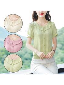 Summer new chiffon blouse women's crewneck temperament short sleeves shirt