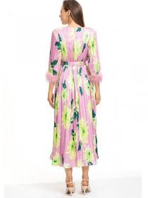 European style Floral Round collar Long sleeved Dress 