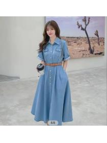 Summer temperament Pinched waist Korean style Denin dress for women(with belt)