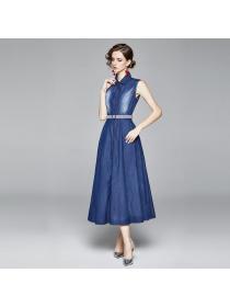 Summer Fashion Polo collar Denim Dress(With belt)