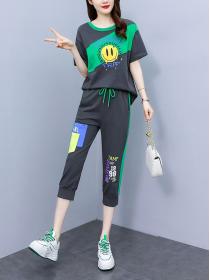 Summer new Korean style loose Sports Short-sleeved T-shirt two-piece set