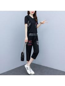 Summer new cotton Plus size Sports Short-sleeved T-shirt two-piece set