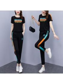 Summer new cotton Plus size Sports Short-sleeved T-shirt two-piece set
