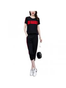 Summer new Round collar Plus size Sports Short-sleeved T-shirt two-piece set