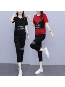 Summer Fashion Round collar Plus size Sports Short-sleeved T-shirt two-piece set