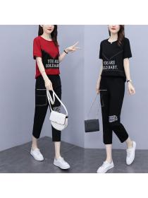 Summer Fashion Round collar Plus size Sports Short-sleeved T-shirt two-piece set