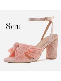 Fashion sandals thick heel bow silk sandals Retro shoes