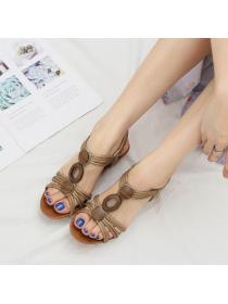 Wedge heel sandals female thick soled Summer casual soft soled mother shoes large size retro Roman shoes