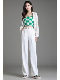 Summer high-waisted Straight-leg Solid color pants