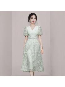Summer Korean style Lantern sleeve A-line temperament dress