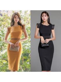 Summer Korean style Round collar High waist A-line dress