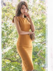 Summer Korean style Round collar High waist A-line dress