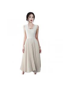 Summer new square collar sleevelessPleated A-line Dress