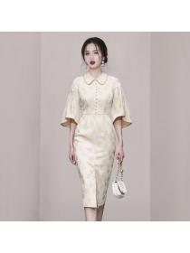 Korean style Pinched waist Elegant Short sleeve dress 