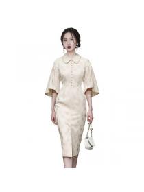Korean style Pinched waist Elegant Short sleeve dress 