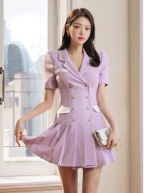 Korean style Summer fashion Suit collar Short-sleeved dress