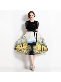 Euroepan style Summer Knitting Pleated Short sleeve dress 
