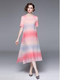 Pleated dress Double mesh gradient pink maxi dress