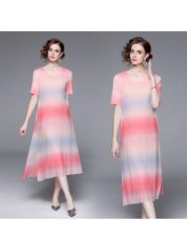 Pleated dress Double mesh gradient pink maxi dress