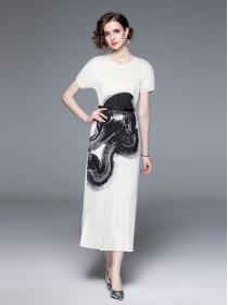 European style Fashion Short sleeve maxi dress(with belt)