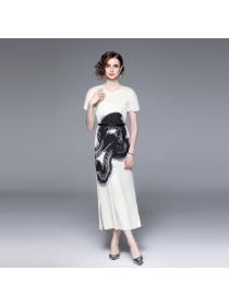 European style Fashion Short sleeve maxi dress(with belt)