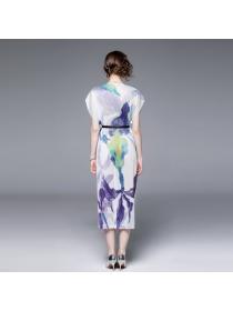 European style Fashion Loose Short sleeve maxi dress(with belt)