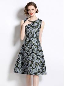 European style Sleeveless Round collar Floral Dress