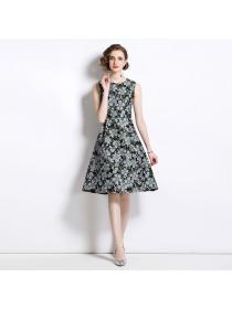 European style Sleeveless Round collar Floral Dress 