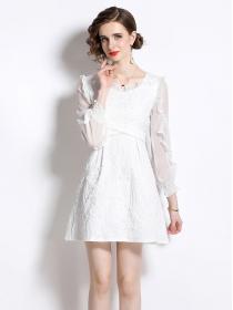 European style Spring fashion White Long sleeve Dress