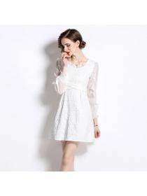 European style Spring fashion White Long sleeve Dress 