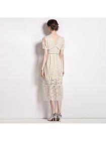 European style Summer V collar Short sleeve Lace Dress