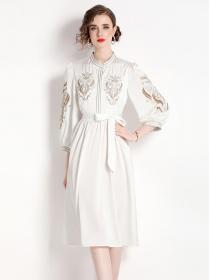 European style Summer Lantern sleeve Embroidery dress